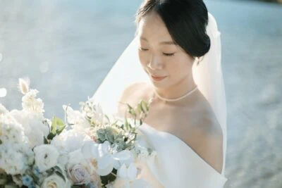 Kyoto Tokyo Japan Elopement Wedding Photographer, Planner & Videographer | Ayaka Morita showcasing her portfolio, featuring a bride in a white wedding dress holding a bouquet.