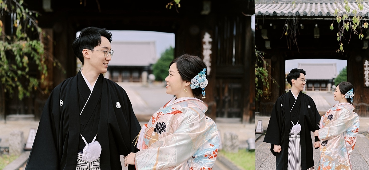 Kyoto Tokyo Japan Elopement Wedding Photographer, Planner & Videographer | A man and woman in traditional Japanese clothing captured by an elopement photographer.