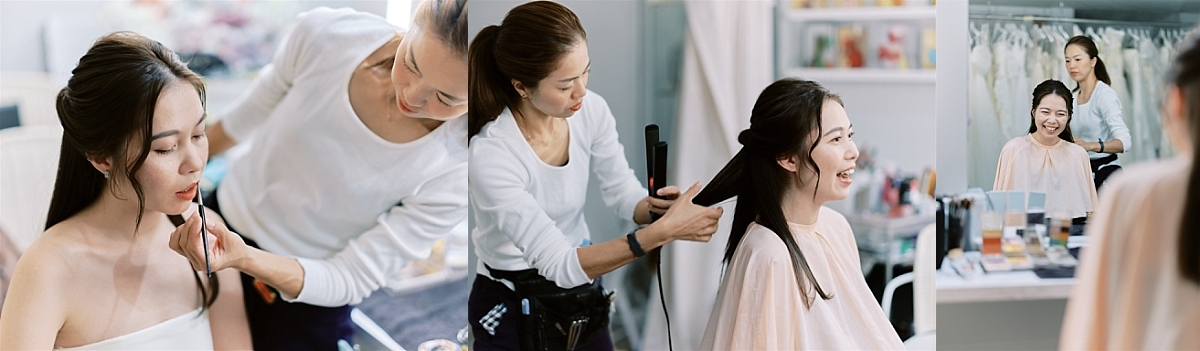 Kyoto Tokyo Japan Elopement Wedding Photographer, Planner & Videographer | A woman is getting her hair done in a mirror for her Japan elopement.