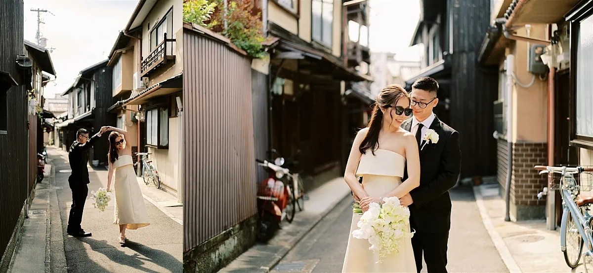 Kyoto Tokyo Japan Elopement Wedding Photographer, Planner & Videographer | A Japan elopement captured in a narrow alleyway.